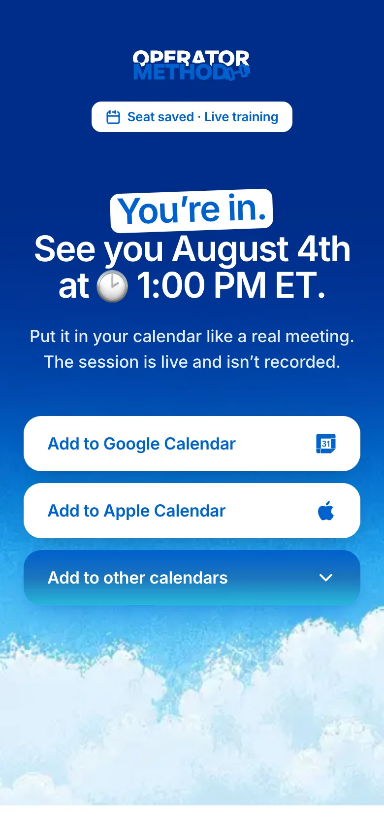 The confirmation page on a phone