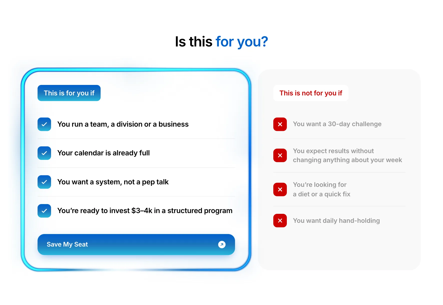The fit section of the opt-in page on a tablet